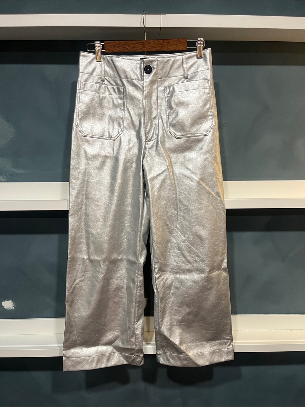 Maeve Metallic Silver Wide-Leg Pants